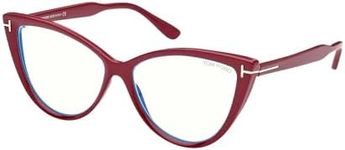Tom Ford Eyeglasses FT 5843 -B 074 Shiny Bordeaux, t Logo/Blue Block Lenses