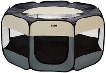 AmazonBasics Foldable Soft Pet Playpen Indoor Pet Fence Enclosure with Mesh Window, Lightweight and Durable for Travel, Large | 120cm x 120cm x 59cm