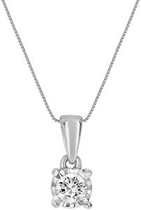 La Joya 1/10 Carat (ctw) Lab Grown Diamond Necklace Pendants Beautifully Set In A Miracle Plate - White Rhodium Plated .925 Sterling Silver With Chain - GH Color And SI Clarity Up Diamonds