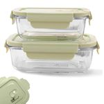 The Better Home Borosilicate Glass Lunch Box Set of 2 (410ml & 680ml) | Tiffin Box for Office for Men Women | Lunch Box for Women School Kids | Microwave Safe Leak Proof Airtight Lunch Boxes (Green)