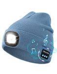 Unisex Bluetooth Beanie Hat with Light, USB Rechargeable Headlamp LED Beanie Flashlight with Wireless Headphones, Gifts for Men Dad Husband Teen Boyfriend Him Boys Stocking Stuffers (Blue)