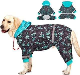 LovinPet Large Breed Dog Onesie Pajamas - UV & Wound Care, Dog Anxiety Relief, Dog Jammies, Reflective Stripe, Butterflies and Rings Black/Green Print, Post Surgery Pet PJ's/Large