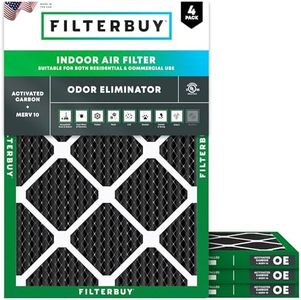Filterbuy 20x25x1 Air Filter MERV 8 Odor & Allergy Defense with Activated Carbon (4-Pack), Electrostatic Pleated HVAC AC Furnace Filters Replacement, Made in USA (Actual Size: 19.50 x 24.50 x 0.75)