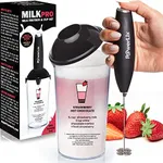 PowerLix Milk Frother Handheld Battery Operated Electric Foam Maker For Coffee, Latte, Frappe, Matcha, Drink Mixer With Stainless Steel Double Whisk, Mini Hand Held Machine, Foamer Cup Included