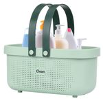 Green Portable Shower Caddy Basket, Plastic Storage Basket with Handles Storage Bins Shower Storage Organizer for Bathroom, College Dorm, Kitchen, Bedroom, Gym