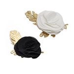 Verceys Men's Black and White Lapel Flower Golden Leaf Brooch Boutonniere Tuxedo Pin for Suit Wedding Corsage