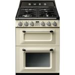 Smeg TR62P Gas Cooker - 60 cm Cream - Gas Hob - Electric Oven 61 + 36 Litres - Easy-Clean Enamel Cleaning - Tempered Door - Energy Class A