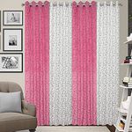 GRIHSHOBHA Heavy Velvet Textured Blackout Door Room Darkening Thermal Insulated Window Door Curtains Parde for Bedroom, Living Room Hall, 7 Feet Long, Pink White Textured, Set of 4