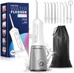 JTF Water Dental Flosser Picks for Teeth - 4 Modes Cordless Oral Irrigator, 300ML Portable Water Flosser & Rechargeable IPX7 Waterproof Water Teeth Cleaner for Home Travel with 9 Jet Tips (Clear)