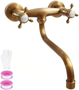 NIUKOMY Mitigeur de Cuisine Mural, Robinet d'évier en Laiton Antique Brossé, Robinets Mélangeurs Double Poignée Froide et Chaude Rotatif à 360° avec Bec Long pour Cuisine Baignoires Buanderieerie