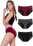 TIICHOO Period Underwear for Women Heavy Flow Silky Soft Absorbent Period Panties Incontinence Underwear 3 Pack (Small, Black/Burgundy/Charcoal Gray)