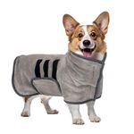 petopet Dog Drying Coat for Dogs Bathrobe Towel Microfibre Fast Drying Super Absorbent Dog Bath Robe with Adjustable Neck and Waist Magic Tapes, Grey, L