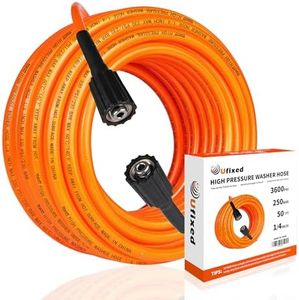 1/4 Pressure Washer Hose 50 FT 3600 PSI, Ufixed Power Washer Hose M22 14MM Solid Brass Fitting Non Marking High Pressure Washer Replacement Hose Light Weight Water Pressure Hose Orange-red