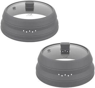 2 Pack Microwave Splatter Cover Glass Guard Lid with Collapsible Silicone for Food Pot Plate 8.5 inch and 9.8 inch Grey, Tall Lid and Standard Size Lid