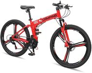 Ktaxon Foldable Mountain Bike 26 Inch Bike 21-Speed Bikes for Adults with Cool Design, Powerful Mechanical Dual Disc Brakes, Double Shock Effect and Ergonomic Cushion (Red)