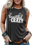 MEESHEEP Women Country Music Shirt Beautiful Crazy Tank Tops Summer Sleeveless Tee Grey