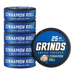 Grinds Coffee Pouches | 6 Cans of Cinnamon Roll | Tobacco Free, Nicotine Free Healthy Alternative | 18 Pouches Per Can | 1 Pouch eq. 1/4 Cup of Coffee (Cinnamon Roll)