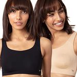 NYKD Women's Cotton Wire Free Casual T-Shirt Bra NYB113_Black & Beige (Pack of 2) _M