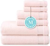 MARTHA STEWART 100% Cotton Bath Towels Set Of 6 Piece, 2 Bath Towels, 2 Hand Towels, 2 Washcloths, Quick Dry Towels, Soft & Absorbent, Bathroom Essentials, Blush Pink