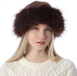 DAWFOLD Women's Faux Fur Hat Fluffy Warm Cap Cossack Russian Style for Winter Ski Snow, Coffee, One Size