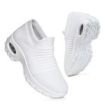 Women Hypersoft Sneakers Walking Shoes - Mesh Trainers Slip On Sock Air Cushion Lady Modern Shoes Platform Loafer White 5 UK