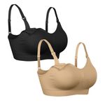 iloveSIA 4Pack Nursing Bra for Breastfeeding Maternity Bra for Pregnancy Seamless Wireless Fit Bra Regular & Plus Size M-4XL, Black+nude, XXL