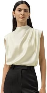 LilySilk Womens Silk Blouse Ladies High Neck Top Pleated Design(Lily White,XS)