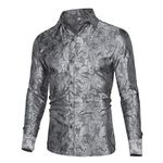 Allthemen Men's Paisley Shirt Jacquard Silk Shirts for Men Dress Shirts Long Sleeve Button Down Collar Casual Tuxedo Shirts, Grey, L