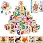 Quokka Wooden Blocks for Toddlers 1-3 - 35 Realistic ABC Learning Baby Blocks for Kids 3-5 Year Olds - Stacking Alphabet Wood Toys for 2-4 yo - Learn Letters Numbers