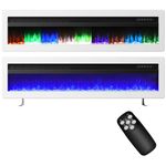 FIDOOVIVIA 60"/152cm Electric Fireplace Recessed Media Wall Inset, Electric Wall Mount Fireplace Free Standing with 9 LED Colour Flame Effect & 5 Brightness, 900W/1800W Heater, Remote Control, White