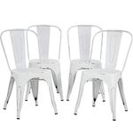 FDW Metal Dining Chairs Set of 4 Indoor Outdoor Chairs Patio Chairs Kitchen Metal Chairs 18 Inch Seat Height Restaurant Chair Metal Stackable Chair Tolix Side Bar Chairs (White)