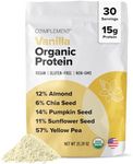 Complement Organic Vanilla Vegan Protein Powder (30 Servings) Low Carb, Low Calorie, Sugar Free, Soy Free, Non-GMO, Gluten Free, Non Dairy- Yellow Pea, Pumpkin Seed- 15g Plant Based Protein Powder