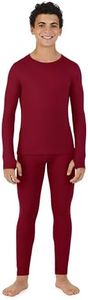 Cuddl Duds Thermal Underwear for Kids - Boys Cold Weather Clothes Fleece Lined Thermal Set - Winter Base Layer Long Johns - Thermal Shirt Top and Leggings Pants 2-Piece Set for Boys - Chili Red XL