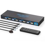 AILVLVNG HDMI KVM Switch 4 Computers 4K@60Hz USB 3.0 KVM Switches 4 Port Share 1 Monitor and 4 USB Devices Such as Keyboard Mouse Printer. Support Wireless Controller Switching, with 4 USB 3.0 Cables