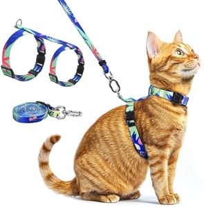 Extodry Cat Harness and Leash Set for Walking,Escape Proof Lightweight Soft and Comfortable,Adjustable Kitten Harness and Leash (Hawaii)