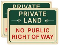 2 Pack Private Land No Public Right Of Way Signs Metal Reflective 10" x 7" Rust Free Aluminum UV Printed Easy Mounting Outdoor Use Waterproof and Durable Ink