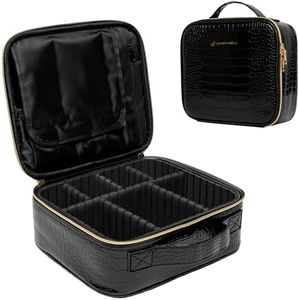 (Not Made In China) 2 Pack, Makeup Bag Travel Case, Train Case for Cosmetics, Portable Beauty Organizer, Cosmetic Storage Bag With Adjustable Dividers For Make Up and Brushes (Croco, Small)