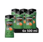 Lynx Jungle Fresh 3-in-1 Body Wash hair, face and body cleanser with a palm leaves & amber scent for a refreshing shower 6x 500 ml