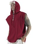 Aixdir Men's Workout Hooded Tank Tops Bodybuilding Muscle Cut Off T Shirt Sleeveless Gym Hoodies, Wine Red, X-Large