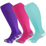 Wide Calf Compression Socks for Women & Men Extra Large Size Support Socks for Nurses Running Pregnant Travel, 15-20 mmHg, 3 Pairs D, Large