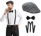 CLOTHERA Suspender and Bow Tie Set with Flat cap for Men (Black with Grey)