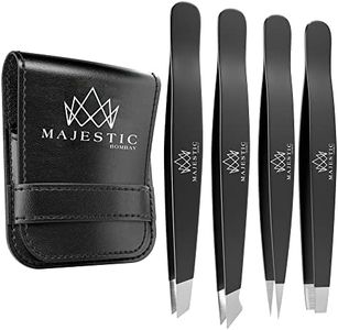 Majestic Bombay Fine Point + Slant Tweezers for Women and Men – Splinter Ticks, Facial, Brow and Ingrown Hair Removal–Sharp, Needle Nose, Surgical Tweezers Precision best tweezers for chin hair