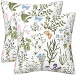 Set of 2 Sage Green Wild Flower Plant Cushion Cover 50cm x 50cm Spring Summer Floral Soft Velvet Pillow Case Decor Square Cushions Covers for Sofa Bed Couch Outdoor Home Decorations 20 x 20 Inch