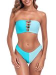 RELLECIGA Women's Blue Two Piece Bandeau Bathing Suits Cutout Front Bikini Sets for Women Size Medium