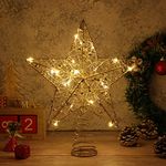 Christmas Tree Star Topper Lights Xmas Tree Glittered Tree-top Lamp Ornament Party Home Decor (Silver) (Gold(1))