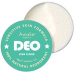 Awake Organics Natural Deodorant Balm - Star Cloud, 60g. Gentle & Unscented. No Bicarb (Baking Soda Free). Aluminium Free, Plastic Free, Vegan & Cruelty Free. Made in England.