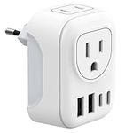 European Travel Plug Adapter, International Power Plug with 2 AC Outlets 4 USB Ports(2 USB C), Type C Travel Essentials Charger for Canada to Most of Europe EU Italy Spain France