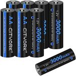 CITYORK 8 Pack 1.2V Ni-MH AA 3000mah Rechargeable Battery for Solar Lights, Remote Controller, Electric Toys, Include Battery Case