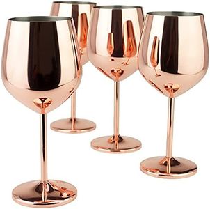 PG Copper/Rose Gold Stem Stainless Steel Wine Glass Set 4-18.5 oz