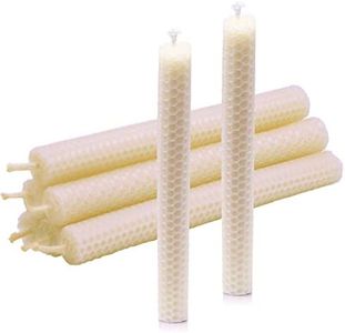 DEYBBY Natural Beeswax Taper Candles,8inch Dripless and Smokeless White Bee Wax,4Hour Burn Time Flat Top (Pack of 6)